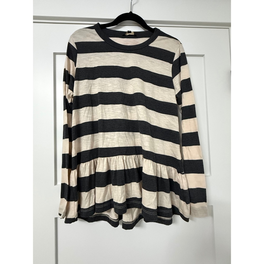 Peyton Jensen Evereve Striped Peplum Long Sleeve Top Grey Cream Medium NWT
